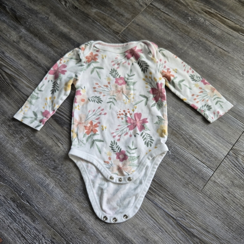 6-9M Girls Floral Long Sleeve Baby Onesie
